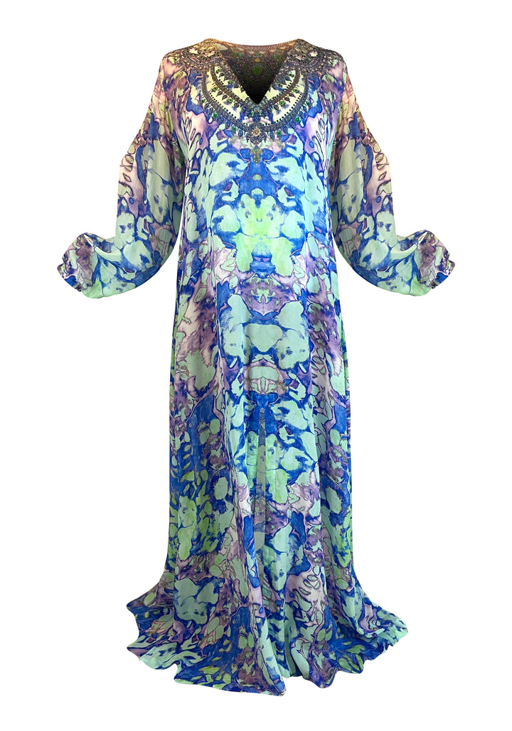 Blue Miracle Front Slit Kaftan-Resort Collection