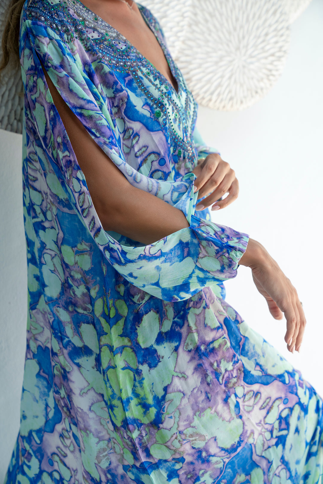 Blue Miracle Front Slit Kaftan-Resort Collection