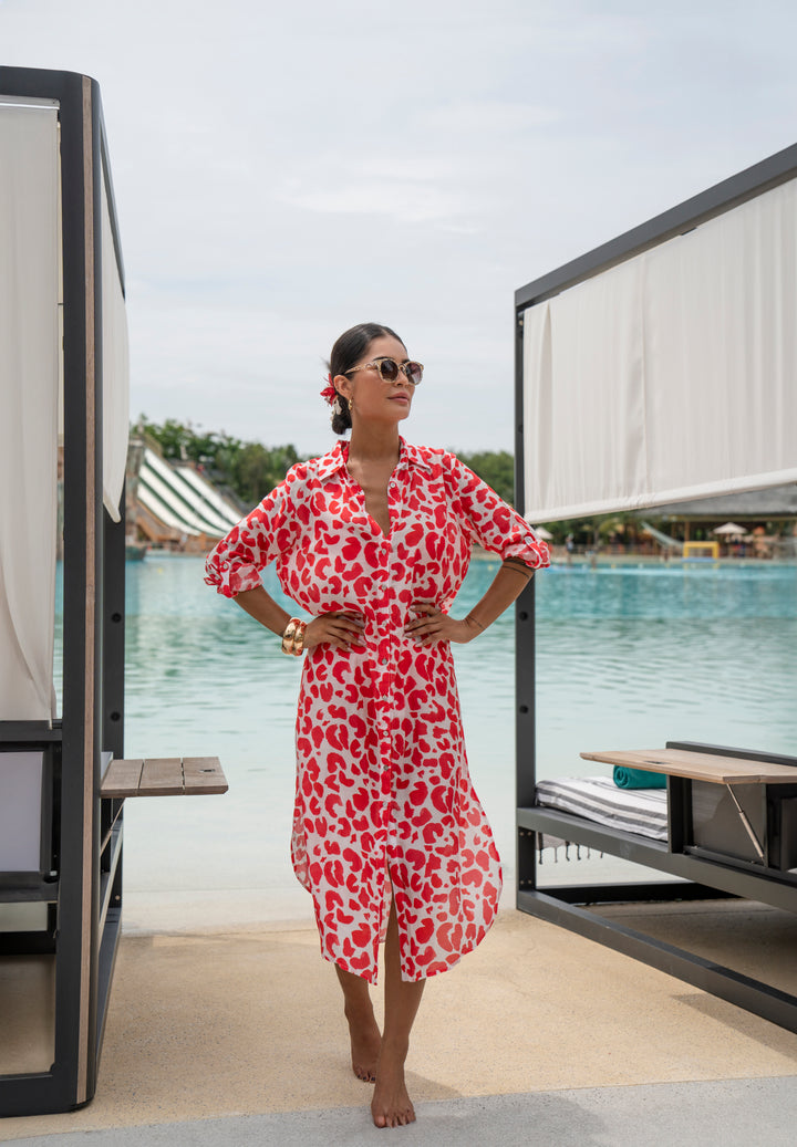 Leo Red Shirt Dress - Resort Collection