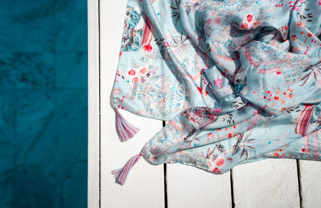 Blue Pompeii 105x150cm Pareo w Tassels - Resort Collection
