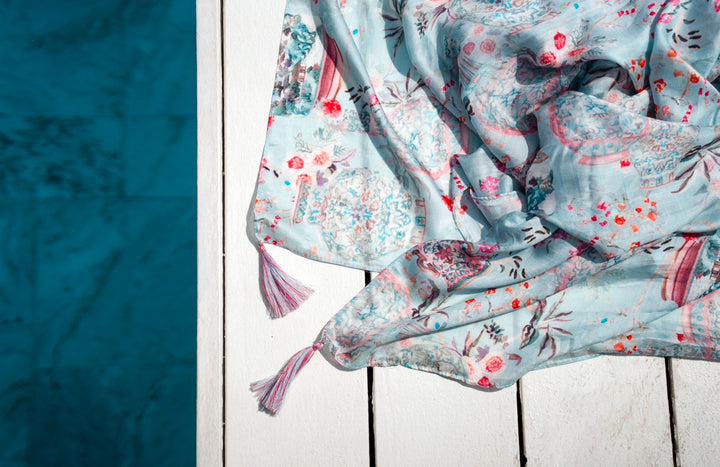 Blue Pompeii 105x150cm Pareo w Tassels - Resort Collection