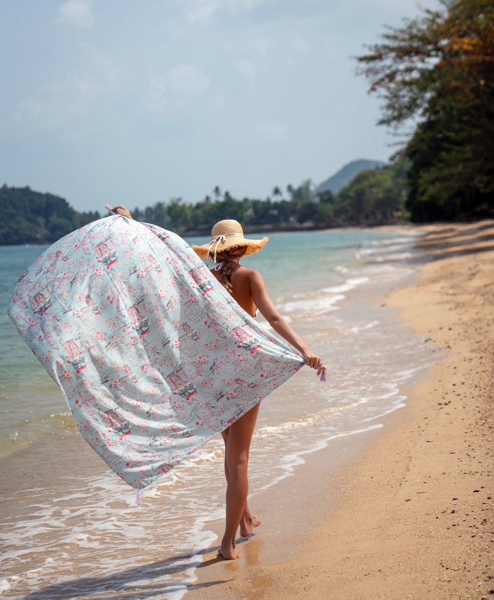 Blue Pompeii 105x150cm Pareo w Tassels - Resort Collection