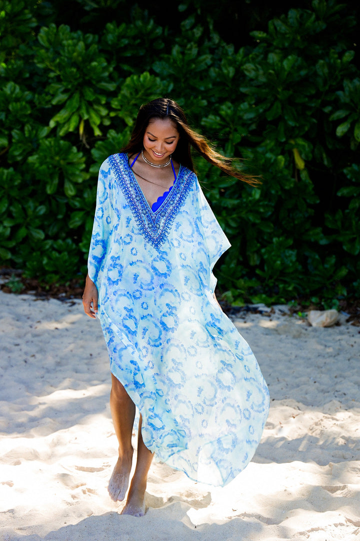 Blue Swirls Godiva Maxi Kaftan - Resort Collection