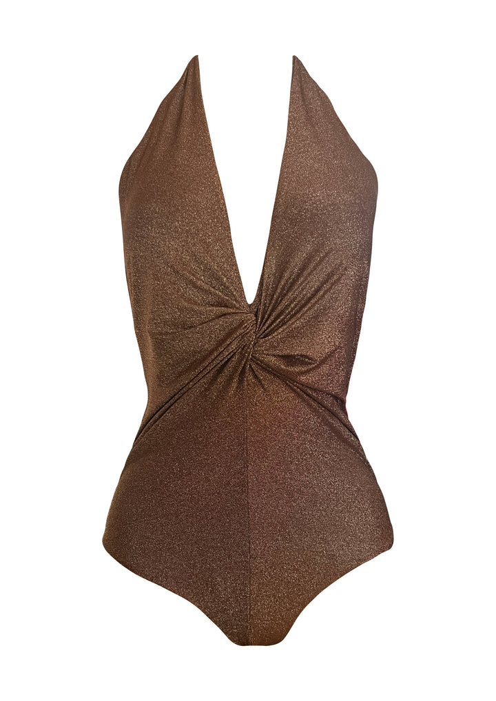 Golden Nougat Deep Plung Front Twist Onepiece. (no pading)