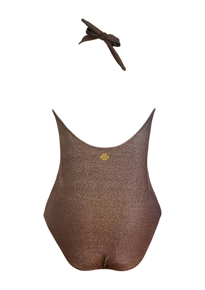 Golden Nougat Deep Plung Front Twist Onepiece. (no pading)