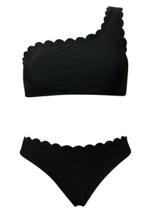 Venus Black Over One Shoulder Top with Hipster Bottom