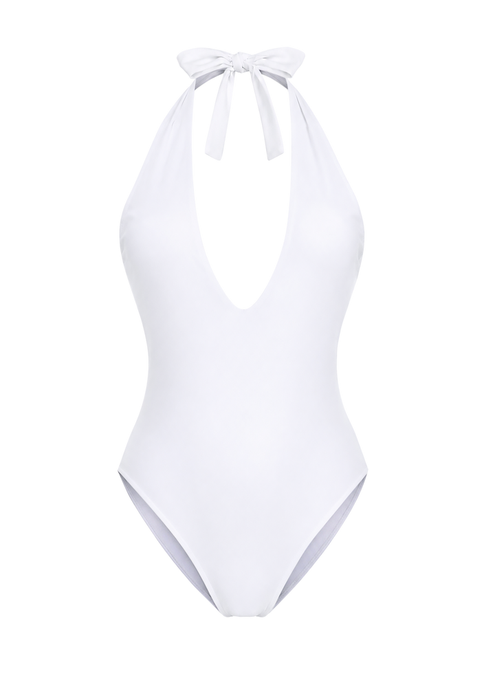 Summer Color Mix - White Halter Deep plug High cut Onepiece