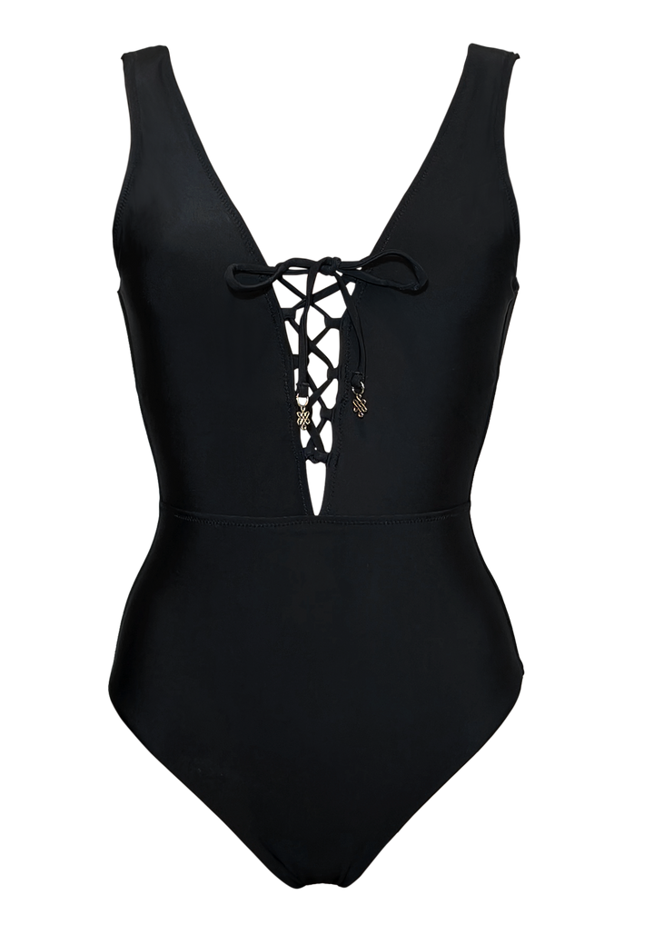 Black  Lace up One piece w Removable cups