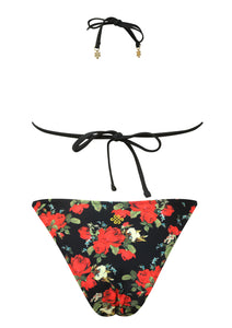 Black Rose Reversible Triangle Top with Reversible Latin Tie Side Bottom