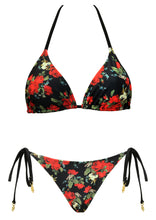 Load image into Gallery viewer, Black Rose Reversible Triangle Top with Reversible Latin Tie Side Bottom