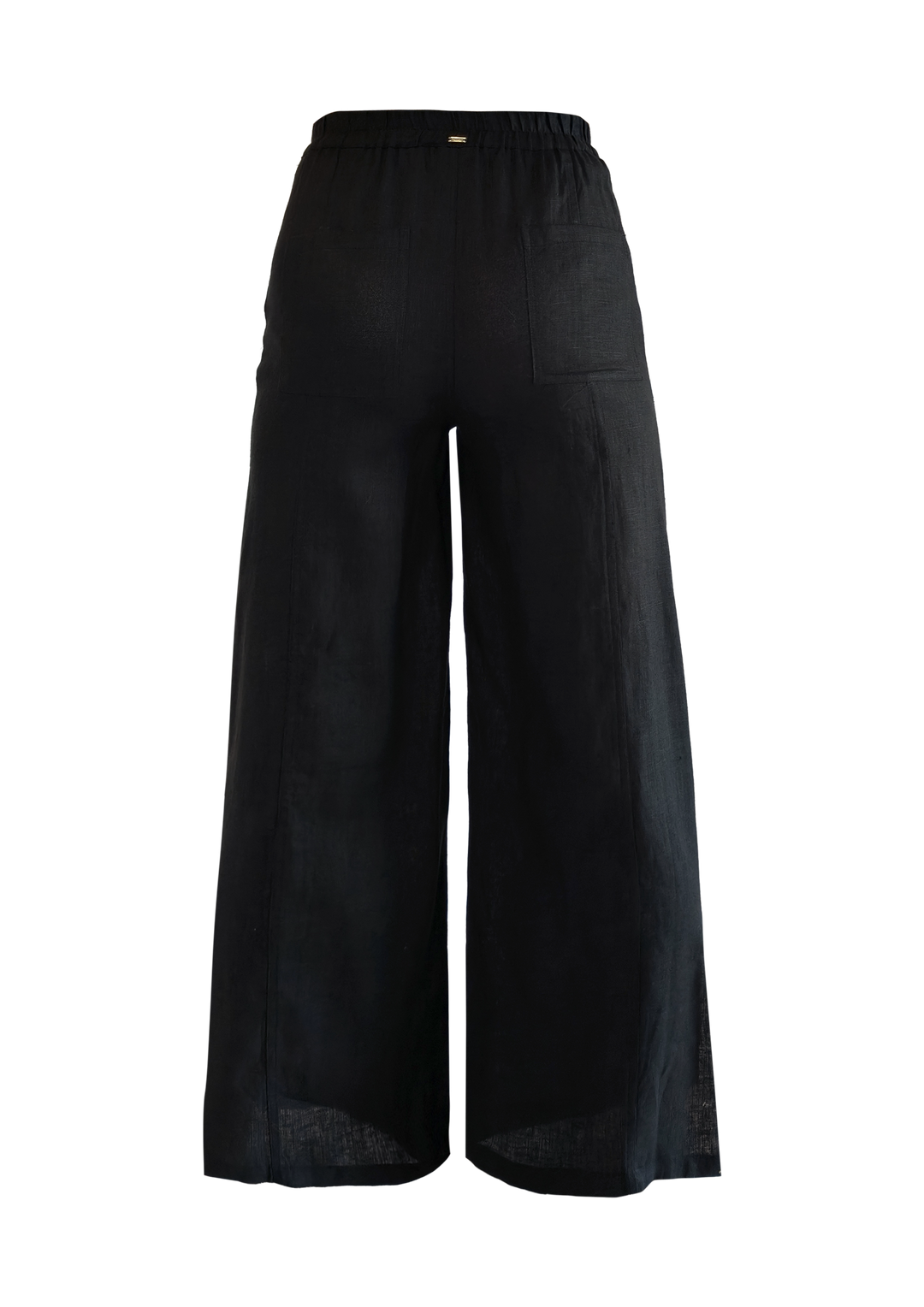 BLACK Wide Linen Pants w Slit Side - Resort Collection