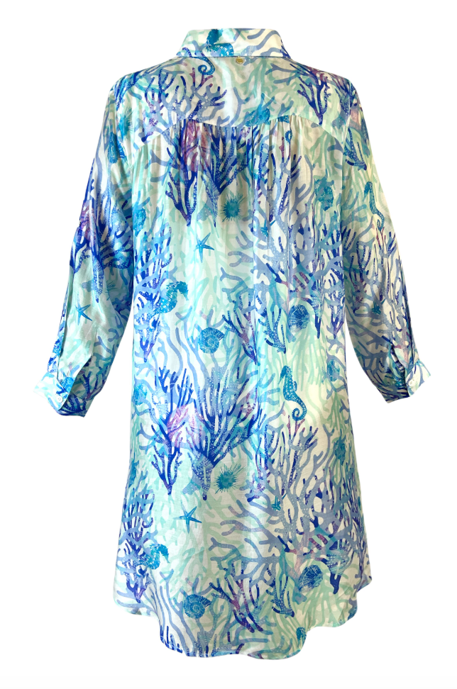 Coral Blue Tunic Shirt Dress - Resort Collection