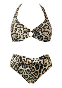 KAANDA CLASSIC Cheetah Underwired Halter Top with Mid Rise Front Twist Bottom