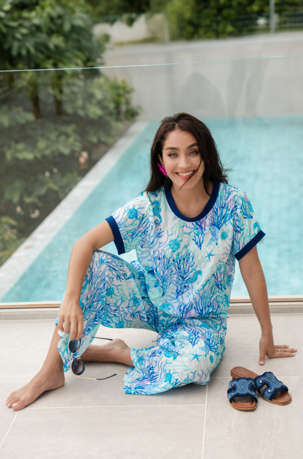 Coral Blue Maddy Pant - Resort Collection
