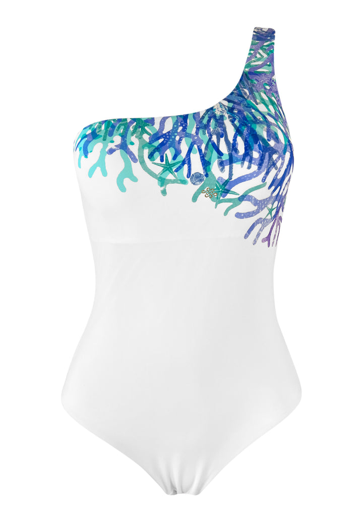 Coral Blue Over One Shoulder One Piece