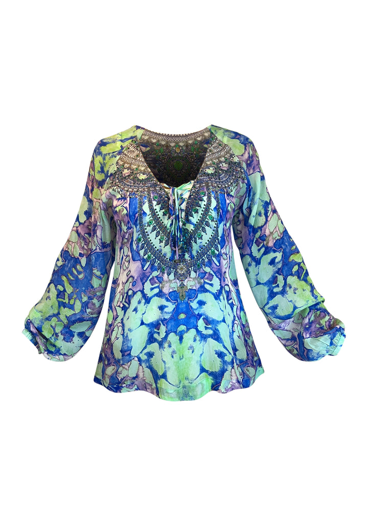 Blue Miracle Laceup Blouse - Resort Collection