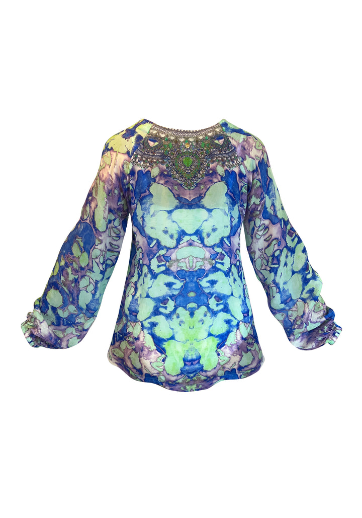 Blue Miracle Laceup Blouse - Resort Collection