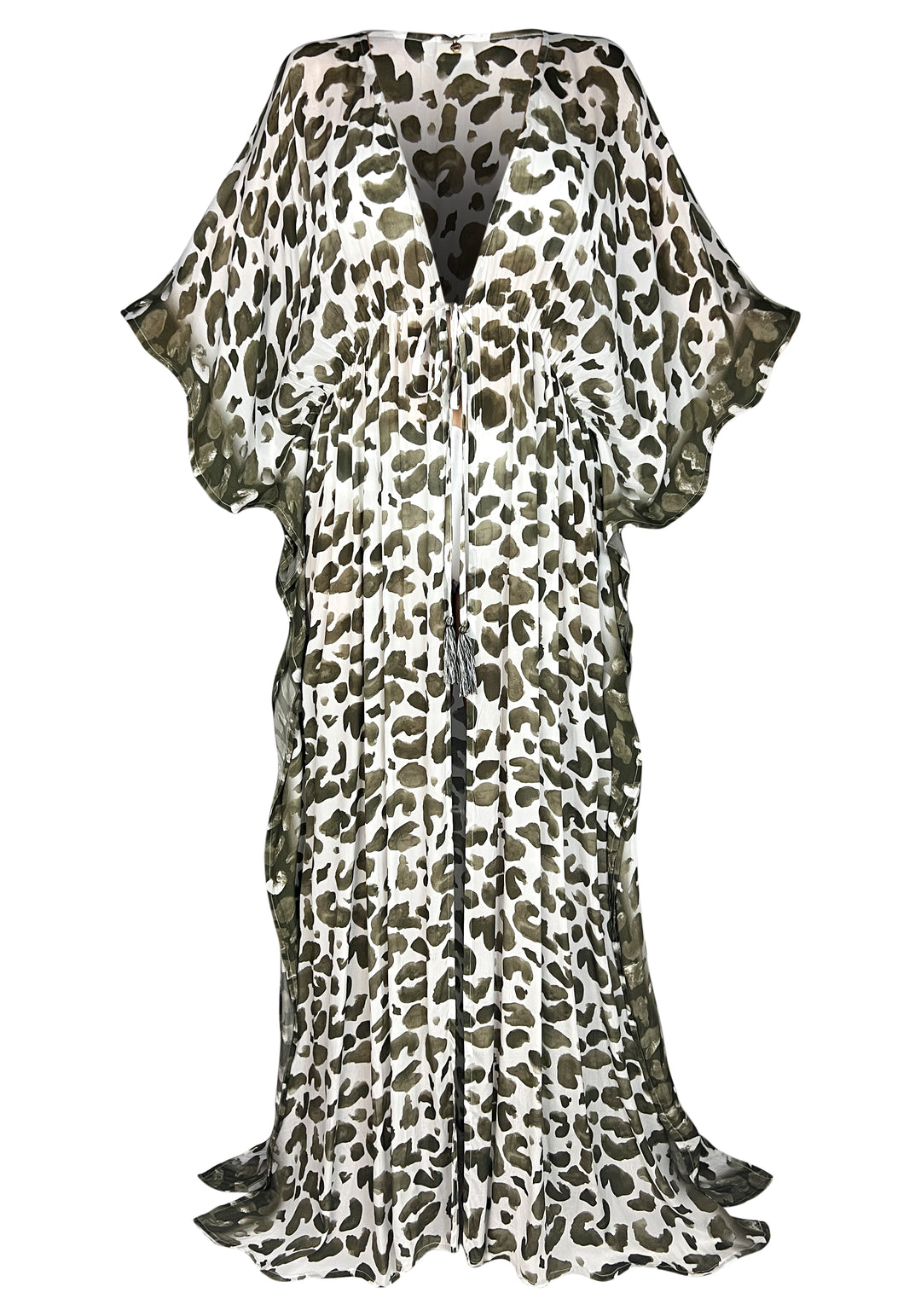 Leo Olive Offener Maxi-Kaftan – Resort-Kollektion
