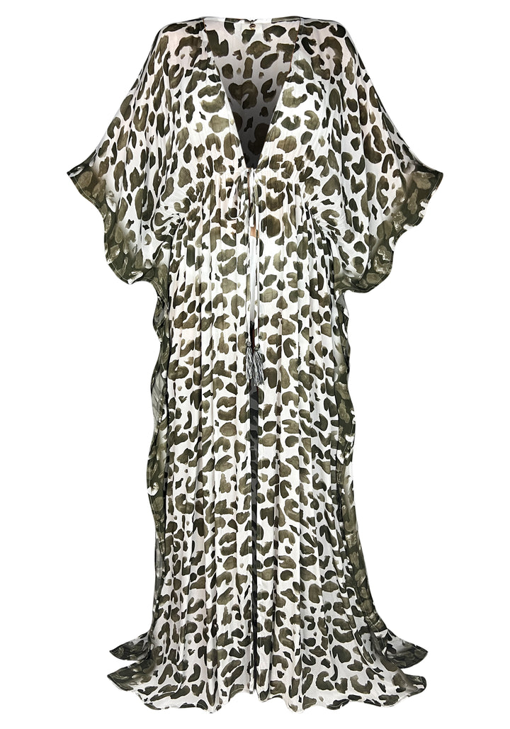 Leo Olive Offener Maxi-Kaftan – Resort-Kollektion