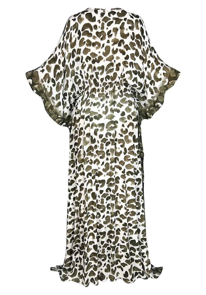 Leo Olive Offener Maxi-Kaftan – Resort-Kollektion