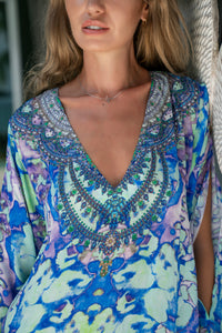 Blue Miracle Front Slit Kaftan-Resort Collection