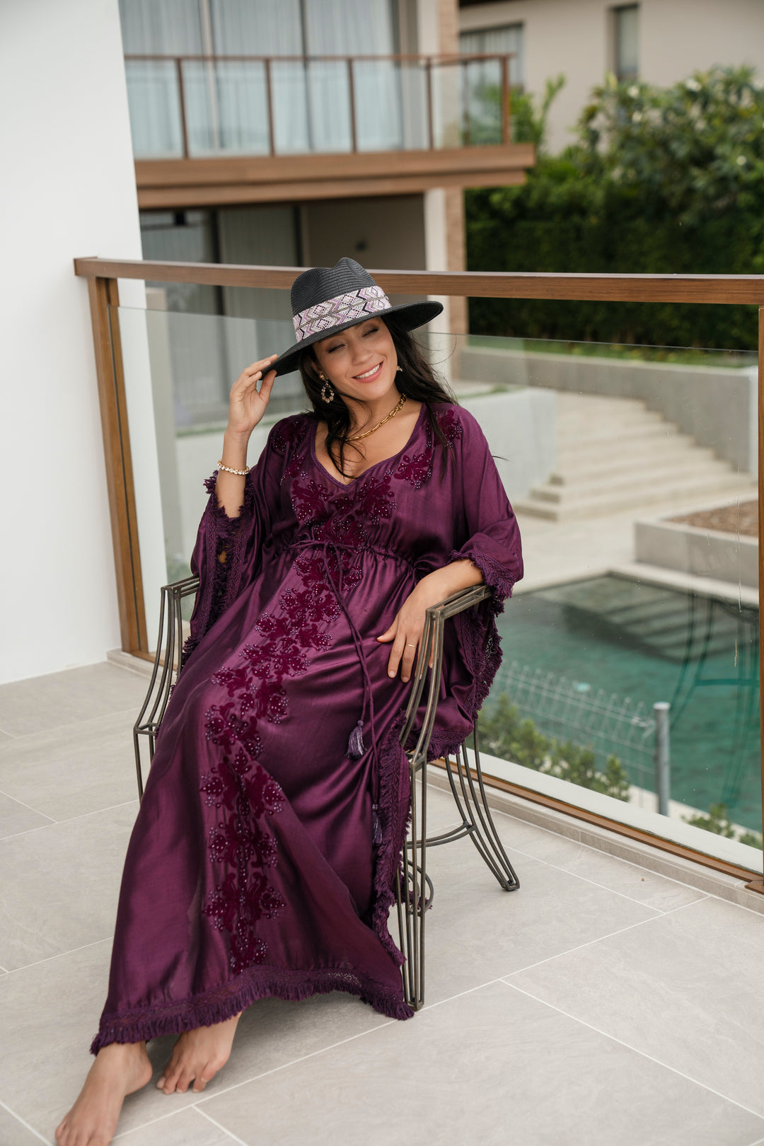 Maroon Maxi Queen Kaftan - Resort Collection