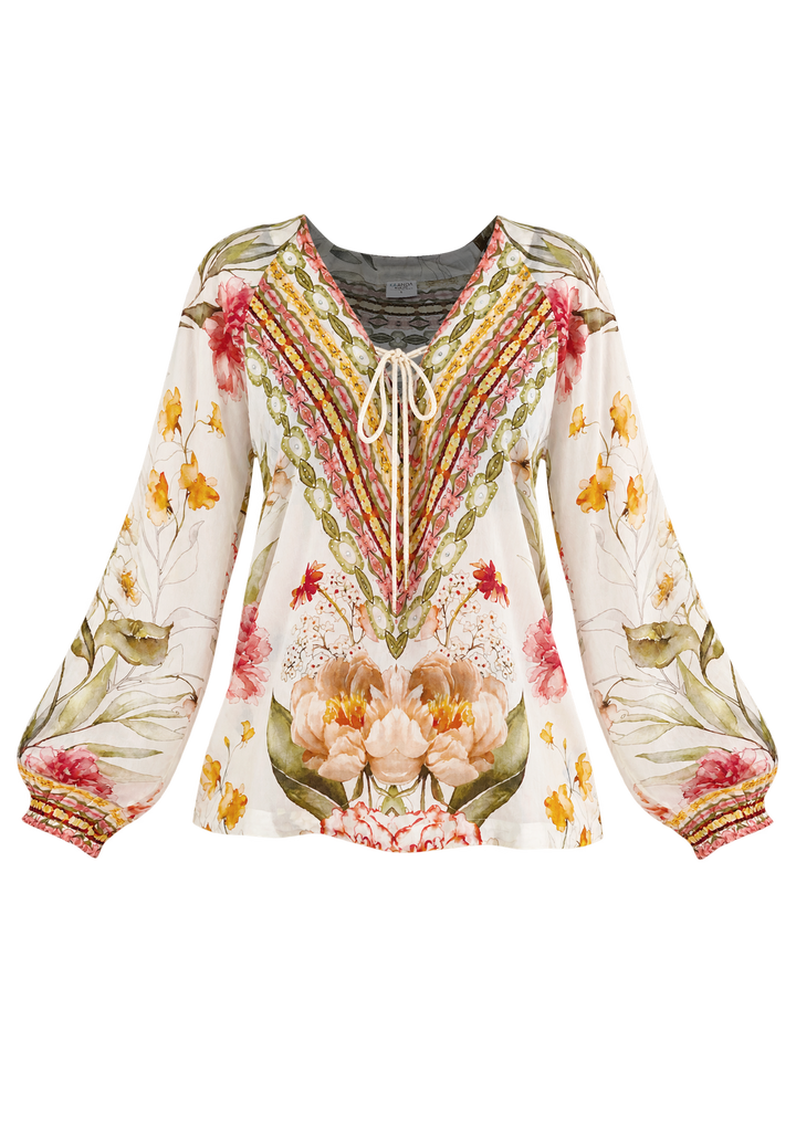 FLORA Lace Up Blouse - Resort Collection