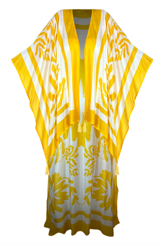 Leo Olive Offener Maxi-Kaftan – Resort-Kollektion