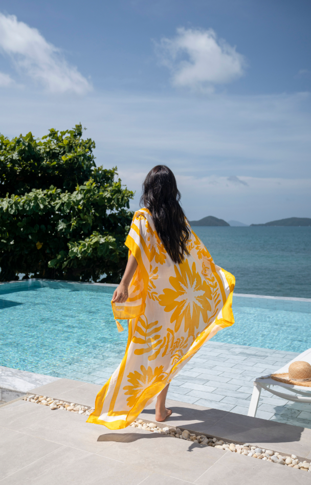 Leo Olive Offener Maxi-Kaftan – Resort-Kollektion