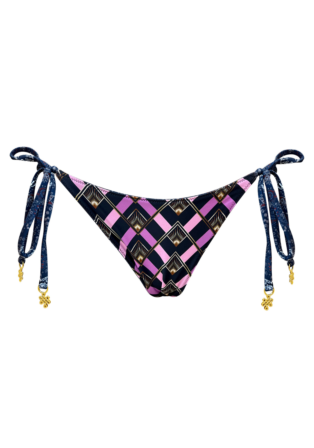 Marineblauer Panther Wende-Bikinihose mit lateinamerikanischer Krawatte an der Seite