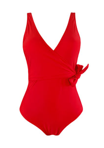 Red Butterfly Wrap Onepiece w Fix Cups and Adjustable Straps