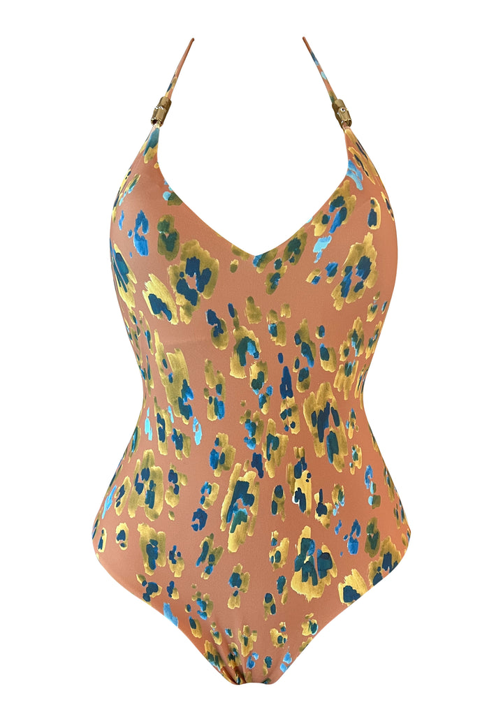 Sahara V Neck One piece w Bamboo Accessory and Removable Cups