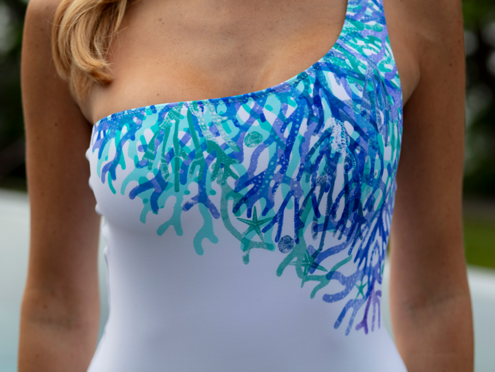 Coral Blue Over One Shoulder One Piece