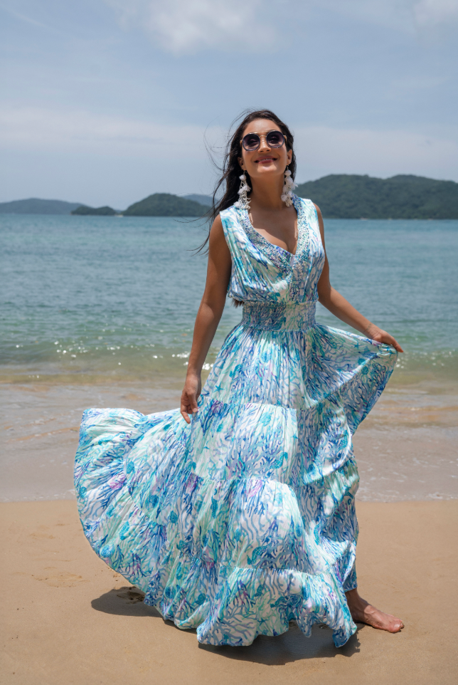Coral Blue Maxi  Dress - Resort Collection