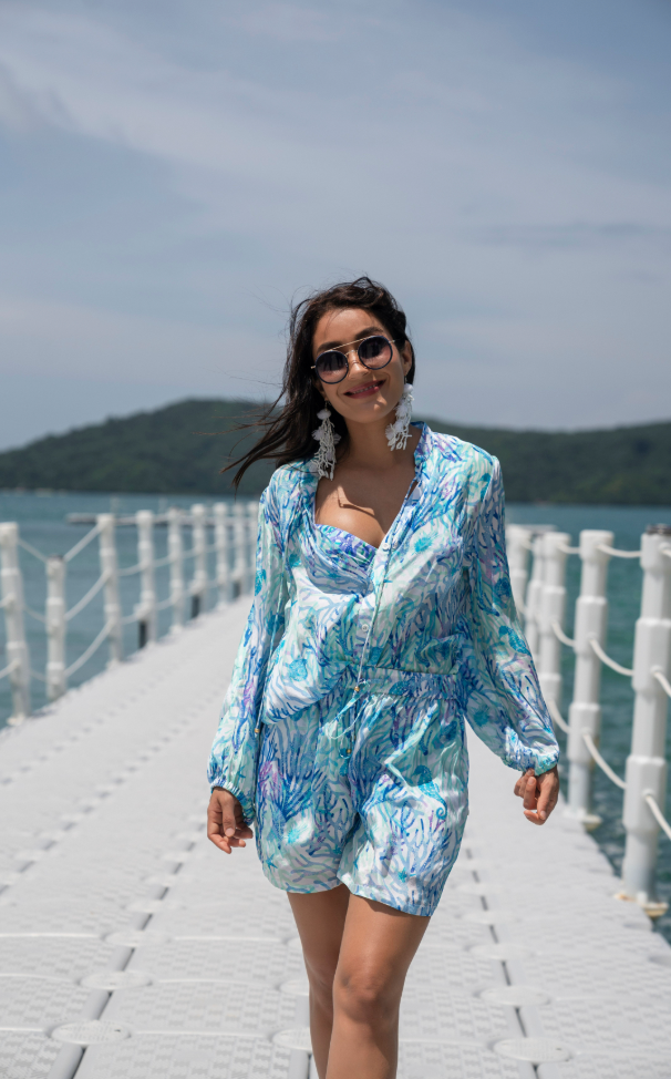 Coral Blue Samui Blouse - Resort Collection