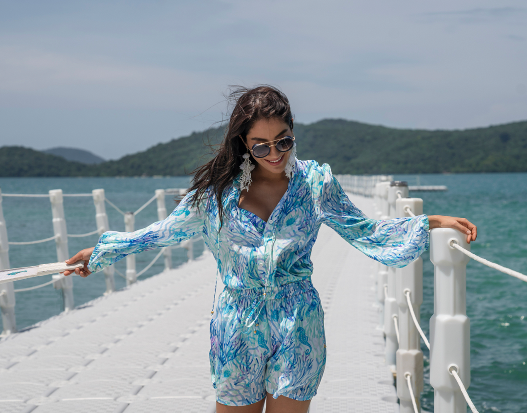 Coral Blue Samui Blouse - Resort Collection