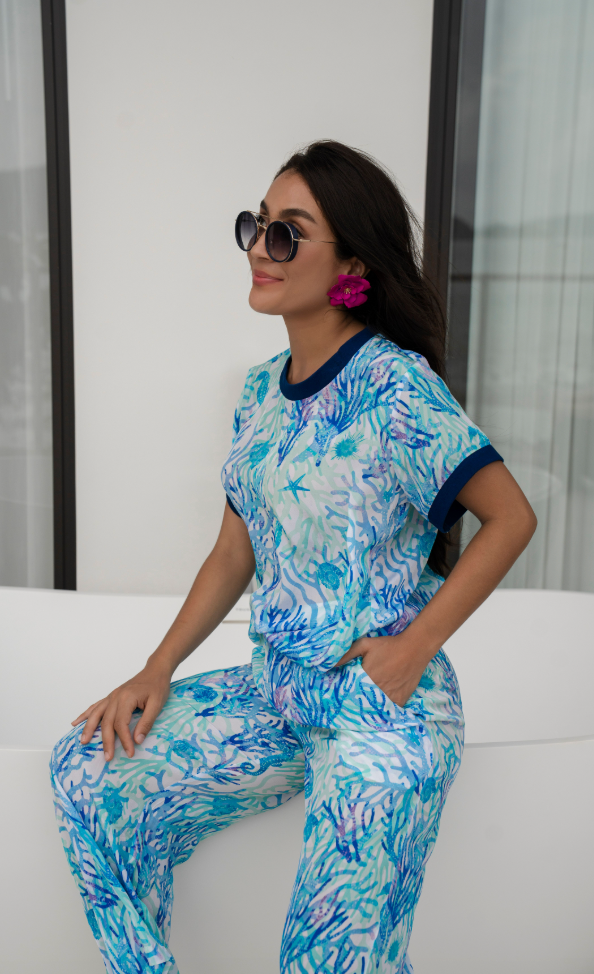 Coral Blue Maddy Pant - Resort Collection