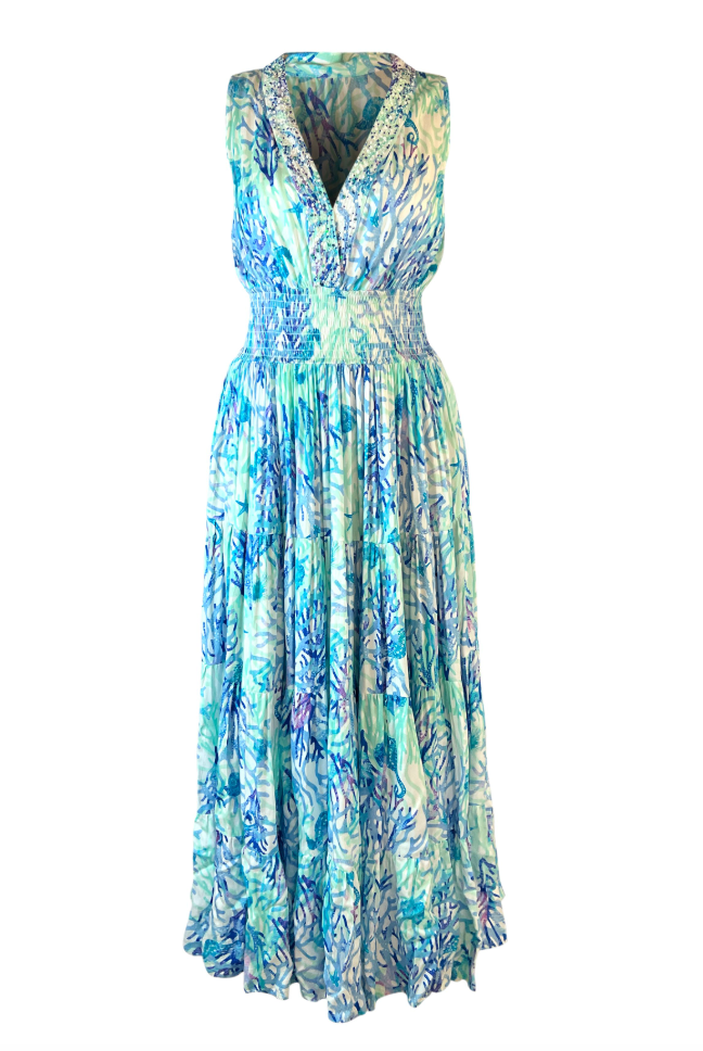 Coral Blue Maxi  Dress - Resort Collection