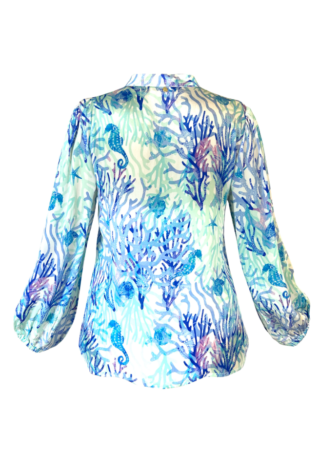 Coral Blue Samui Blouse - Resort Collection