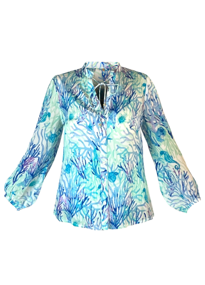Coral Blue Samui Blouse - Resort Collection