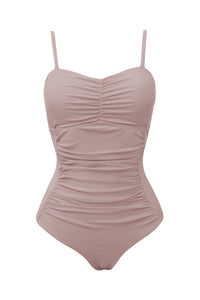 Layan Beach Dusty Pink Bandeau Ruched Onepiece w Removable Straps